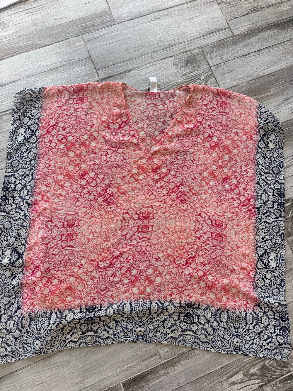 Tommy Bahama Red  Patterned V-Neck Tunic with Navy Border